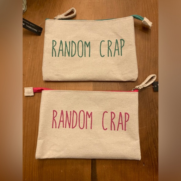 POUCH SET RANDOM CRAP Canvas SET of Two 8” x 5” Cosmetic or Tech Bag - Picture 5 of 8